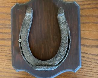 Antique Horse Shoe on wood plaque, $20