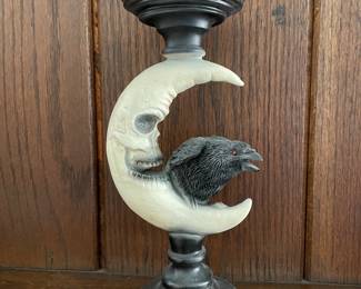 Moon candle holder gothic crow candlestick, 10"H,  $20