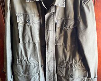 Green army color button down jacket, Size L),  $30