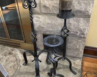 Set of 3, vintage black wrought iron metal candlesticks, twisted design, 15", 12", 8",  $75