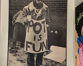 Pot Is Fun framed poster, Beat Poet Allen Ginsberg, 28" x 38"H,  $75