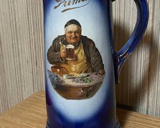 1900's Flow Blue Tanker Advertising wiener beer, 12"H, $75