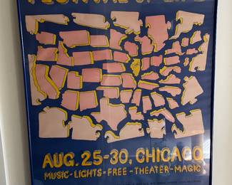 Festival Of Life in Lincoln Park framed poster,  a Yippee poster for the 1968 Democratic Convention,  24"W x 30"H,  $95