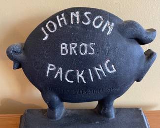 Johnson Brothers Packing iron pig door stop, $44