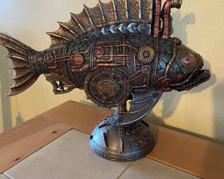 Steampunk submarine fish lamp, 12"H,  $85