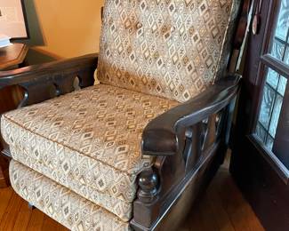 Vtg dark wood recliner,  $165