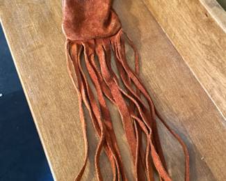 Vintage long leather fringe belt bag,  $20