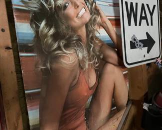   One Way metal sign, $35.  (Vtg Farrah Faucet poster, $20/SOLD)