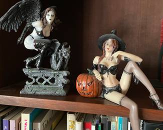 "Raven" - Maidens of Fantasy(left), $20.  "Helloween" sassy witch shelf sitter,  $20