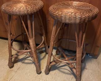 Pair of  vtg Rattan counter stools,  $58