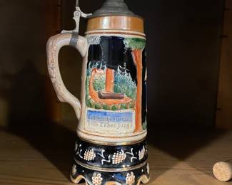 Vintage German musical beer stein “ Hail, Hail  the Gangs all Here” $25