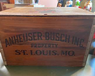 Vintage Anheuser Busch Budweiser Beer Crate Advertising Wooden Box with flip cover bottle cap checkers, $58