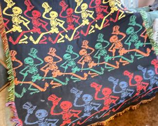 Grateful Dead Dancing Skeleton Vintage Woven Tapestry Throw Blanket 45" x 67", excellent condition,  $125