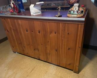 Vintage Wood bar on casters, 70"W x 45"H x 24"D,  $175