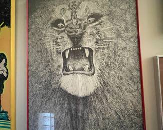 Santana Lion framed print, Do you see anything else besides the lion face?  24" x 36"H,  $38