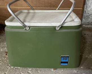 Vintage Sears Insulated 30 Quart Green Picnic Basket Cooler w/ Metal Handles,  $20
