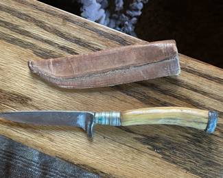 Vintage horn handle knife and sheath,  $35