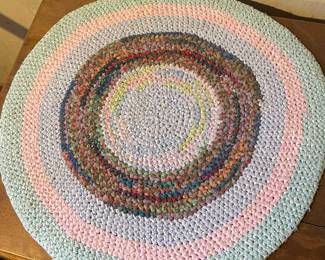 Pastel handmade rug,  Approx 24"-30" diameter, $10
