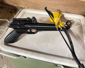 Cross bow and arrows, $25