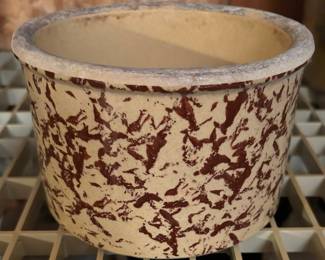Roseville Pottery: Brown speckled or splatterware pottery crock bowl by R.R.P. Co. - Roseville, OH