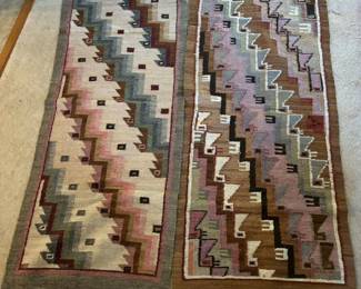 Multi-color woven rugs made on great grandmother's loom
