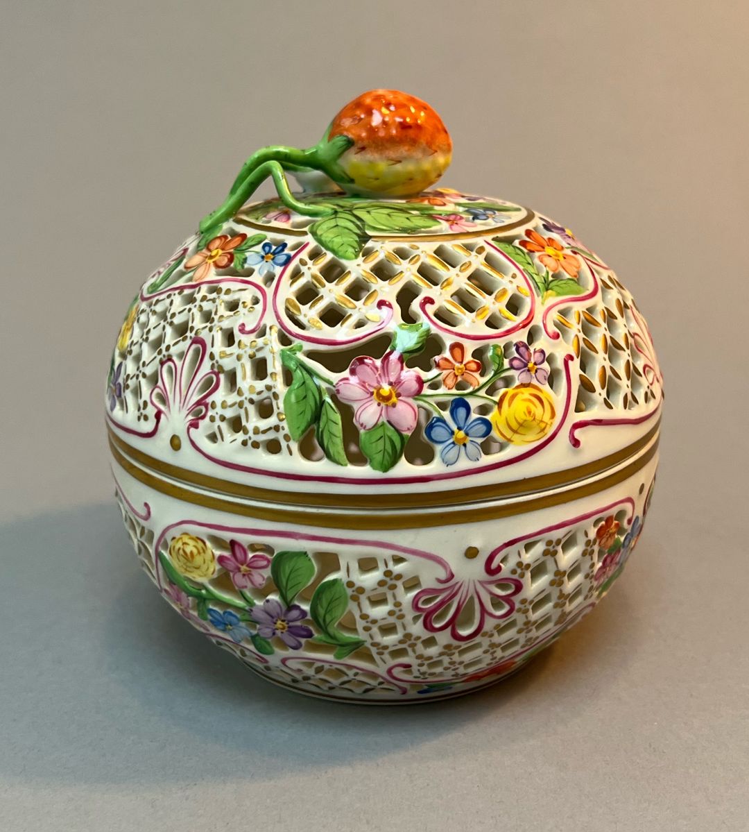 Vintage Herend Reticulated Porcelain Potpourri Bowl