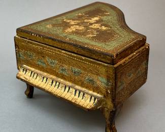 Vintage Grand Piano Florentine Gilded Jewelry Music Box, Made in Italy