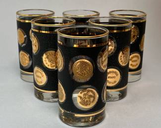 Mid Century Modern Libbey Gold Coin Collection Highball Glasses