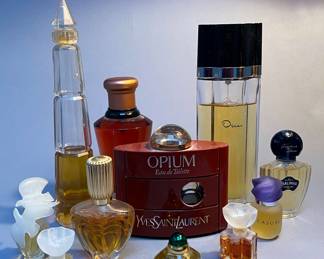 Vintage Perfume to include Shalimar, Opium Yves Saint Laurent, Oscar de la Renta, L’Air du Temps, Escada, Rapture, Estée Lauder Tuscany and Others not pictured 