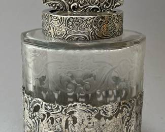 Etched Glass with Silver Repousse Canister