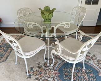 Painted Cast Iron Table and Chairs, sold separately 