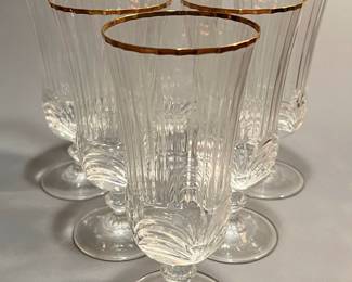 Set of 6 Royal Crystal Rock Aurea Gold Iced Tea/Water Goblets with Gold Rim