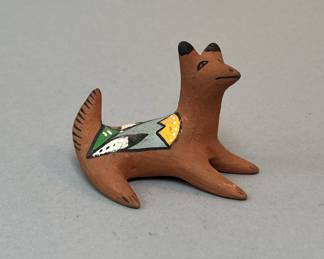 Miniature Native American Hand Painted Terracota Dog