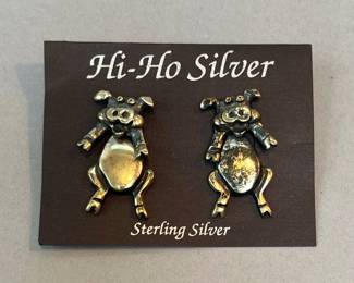 Vintage Hiho “Piggy” Articulated Sterling Silver Earrings 