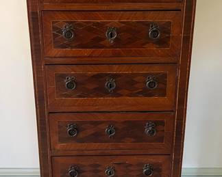 Vintage French Marquetry Marble Top Chest