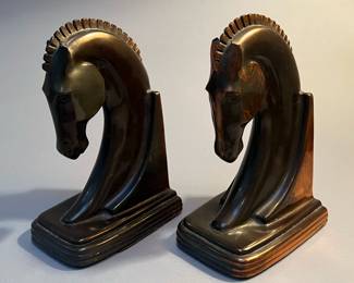 Vintage Art Deco Cast Metal Pegasus Horse Bookends, as is
