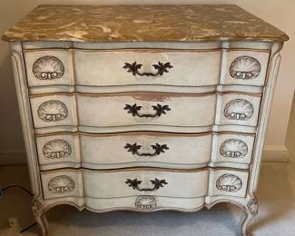 Vintage Louis XV Style Marble Top 4 Drawer Chest, Two Available 
