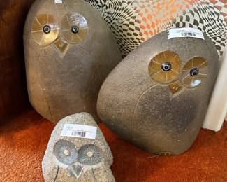 Mid century fiberglass owl, mid century stone owl