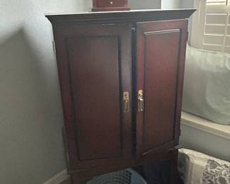 TV stand, DVD/VHS combo, clock