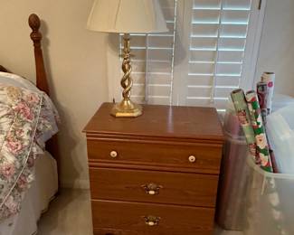 Three drawer dresser, lamp, Wrapping paper
