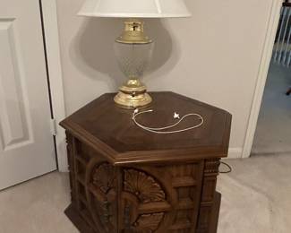 Hexagonal end table, lamp