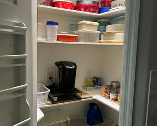 Keurig, tupperware, various food