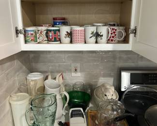 Mugs, coca cola pitcher