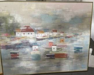 Wall size hanging of K Park oil painting of Nordic scene