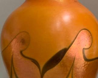 Louis Comfort Tiffany, iridescent modern scroll vase, signed, Circa 1920