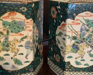 Pair of early 2oth C Octagonal Export Jars 