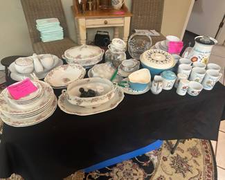 Antique china set and vintage pottery 