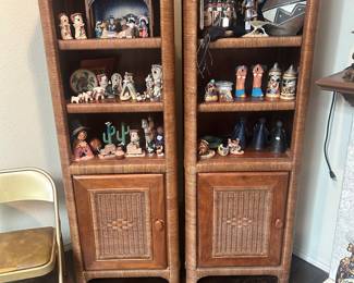 Pair of bookcase cabinets, Southwestern Kuchina dolls, and smalls