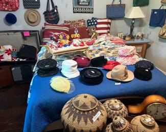 Vintage hats, linens, hand made quilts