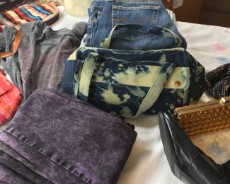 Vintage denim jeans, purses, shows, t-shirts